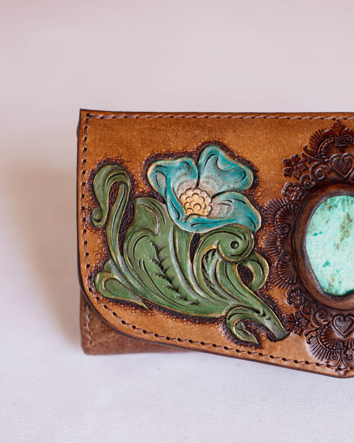 Western Floral Wallet with Mexican Turquoise