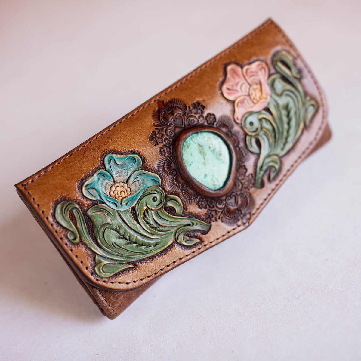 Western Floral Wallet with Mexican Turquoise