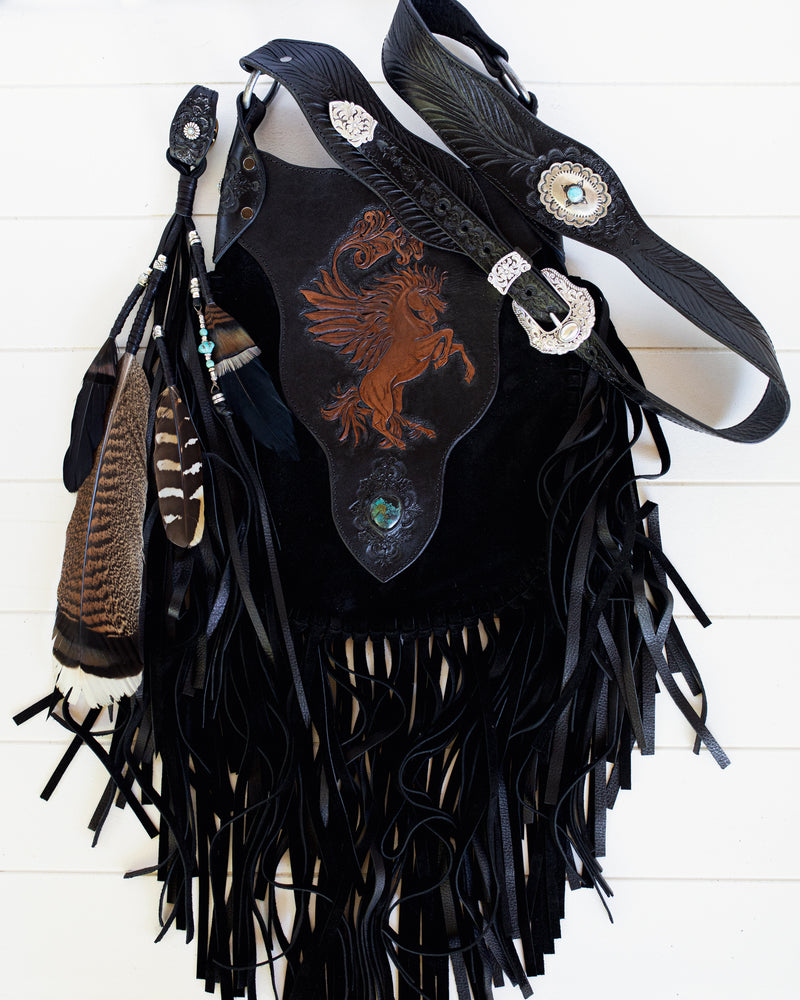 Midnight Rider Tasseled Bag with Navajo Conchos