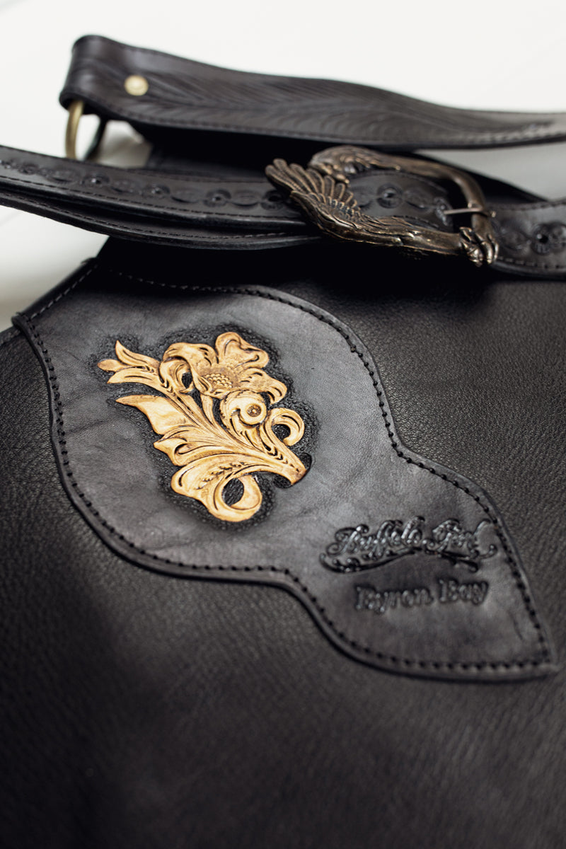 Black & Gold Mustang Bag with Labradorite