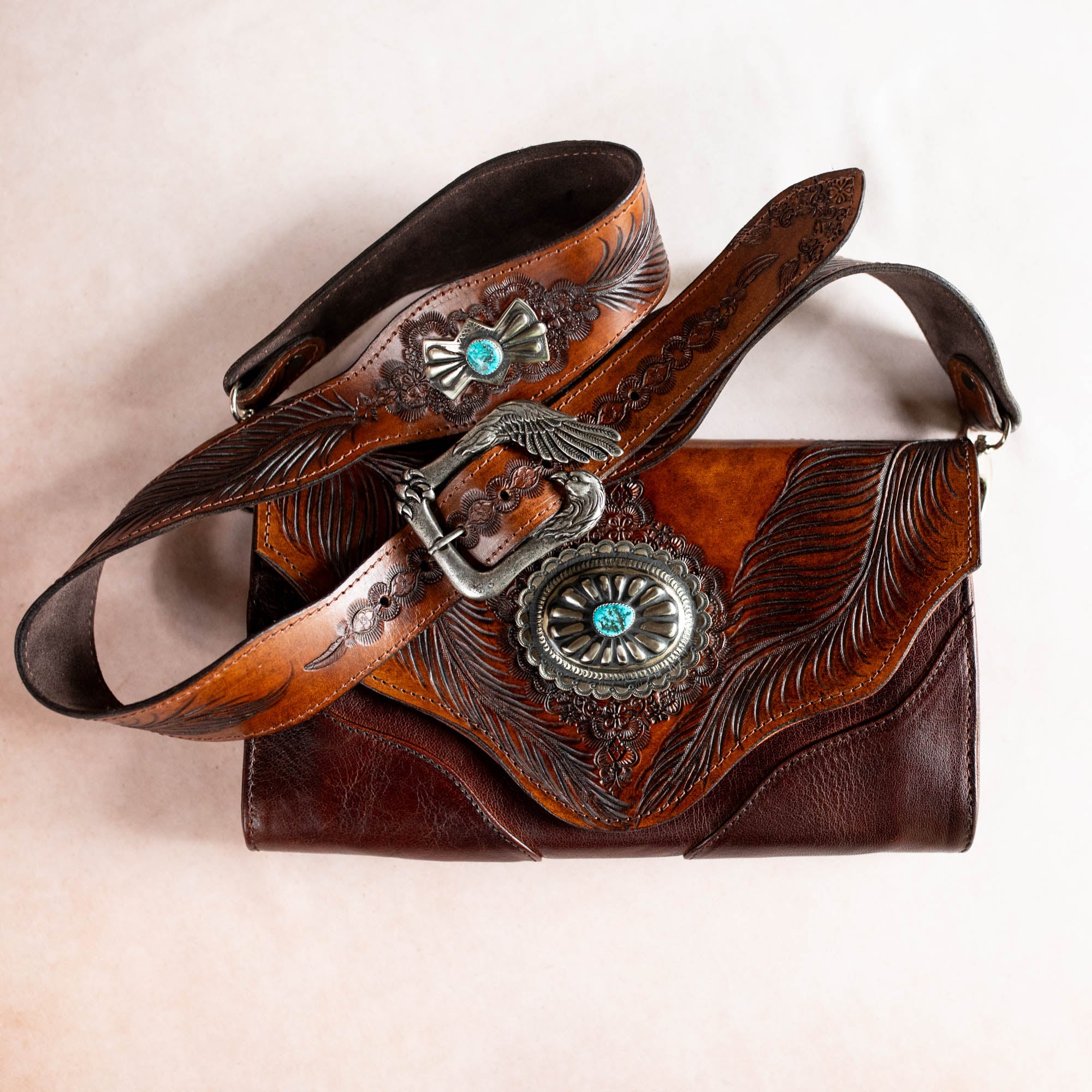 Eagle Feather Clutch with Navajo Concho