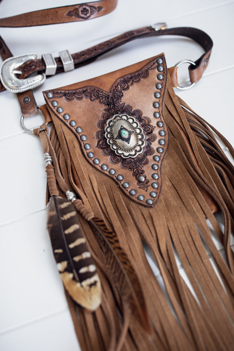 Tasseled Gypsy Phone Pouch with Navajo Concho