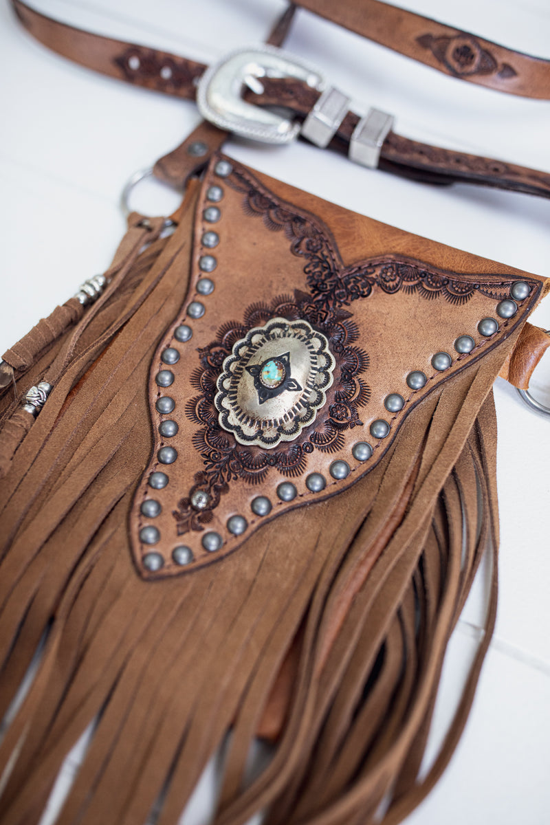 Tasseled Gypsy Phone Pouch with Navajo Concho