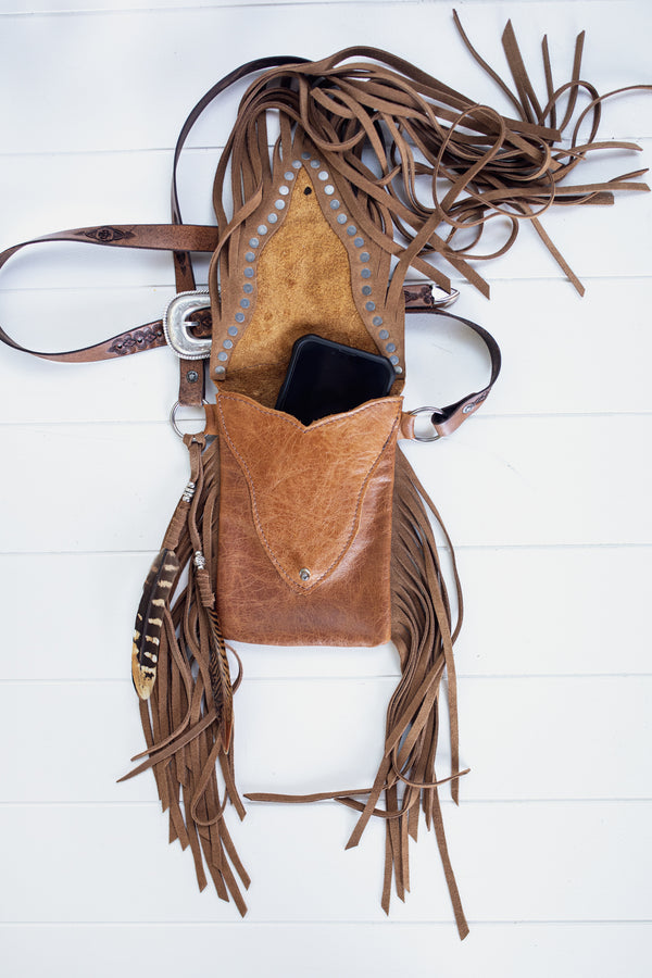 Tasseled Gypsy Phone Pouch with Navajo Concho