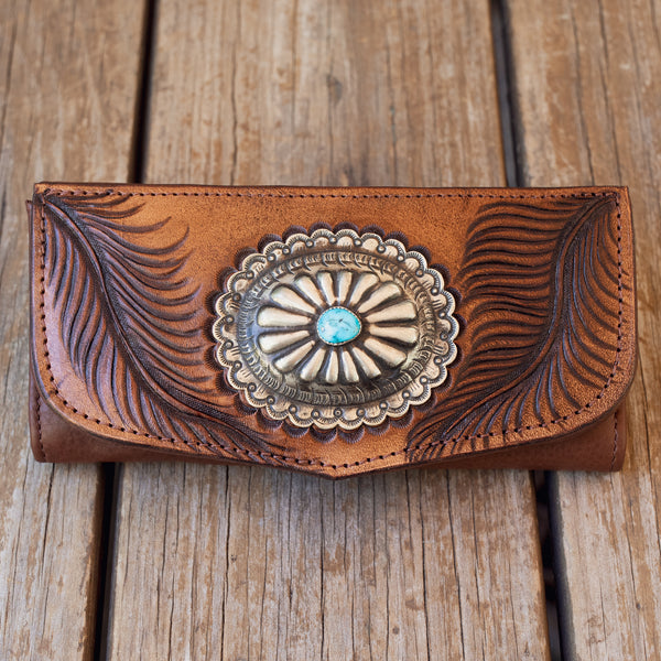 Eagle Feather Wallet with Navajo Concho
