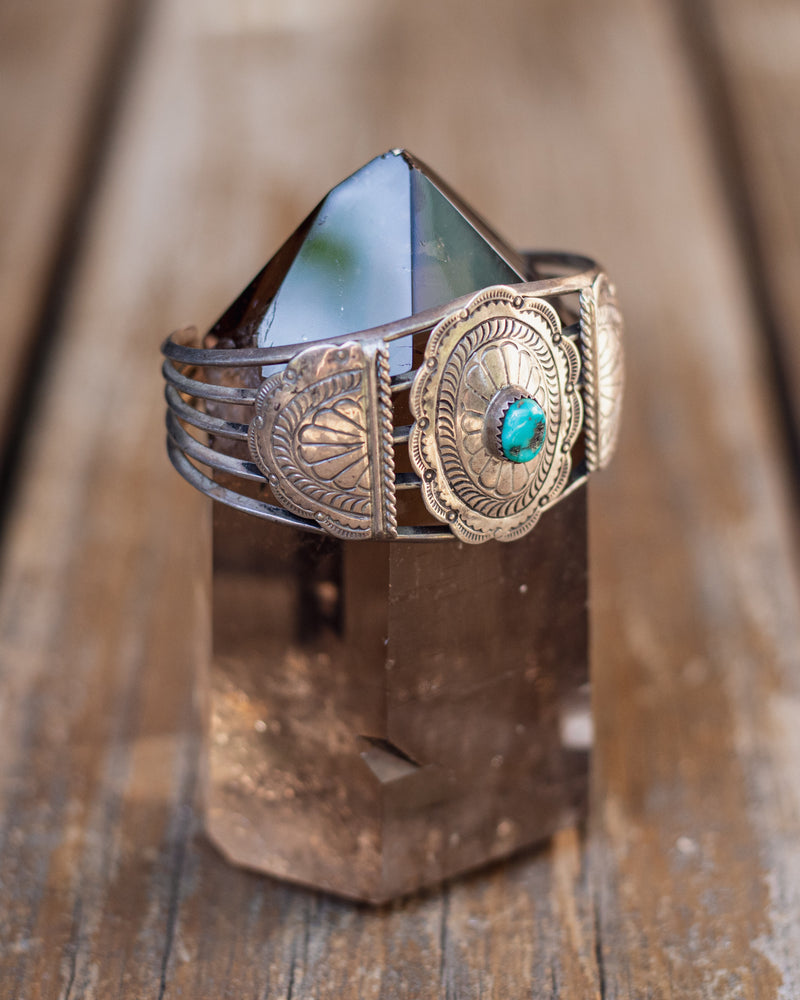 Vintage Navajo Concho Cuff with Turquoise