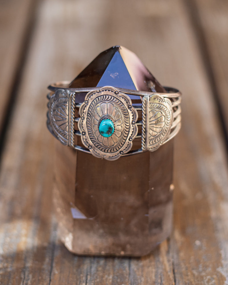 Vintage Navajo Concho Cuff with Turquoise