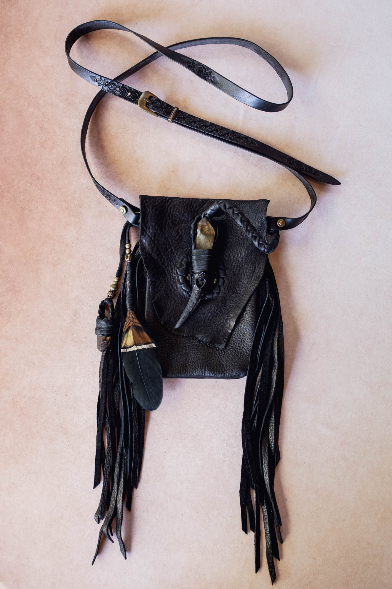 Nomad Phone Pouch with Stag Horn & Smoky Quartz Wand