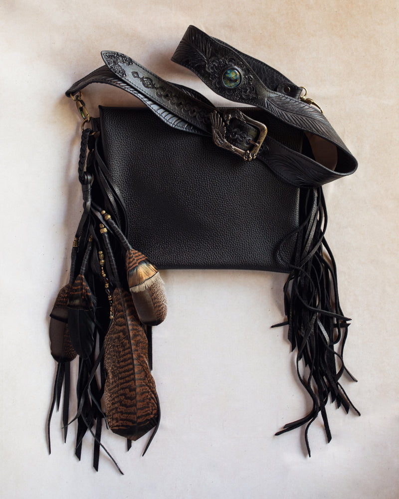 Black Magic Gypsy Wanderer Bag with Labradorite