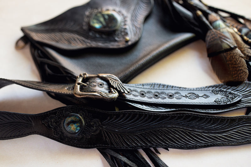 Black Magic Gypsy Wanderer Bag with Labradorite