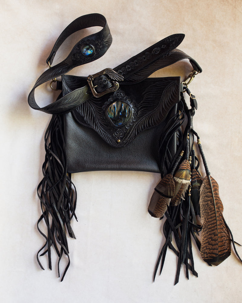 Black Magic Gypsy Wanderer Bag with Labradorite