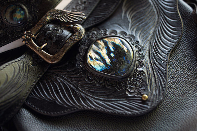 Black Magic Gypsy Wanderer Bag with Labradorite