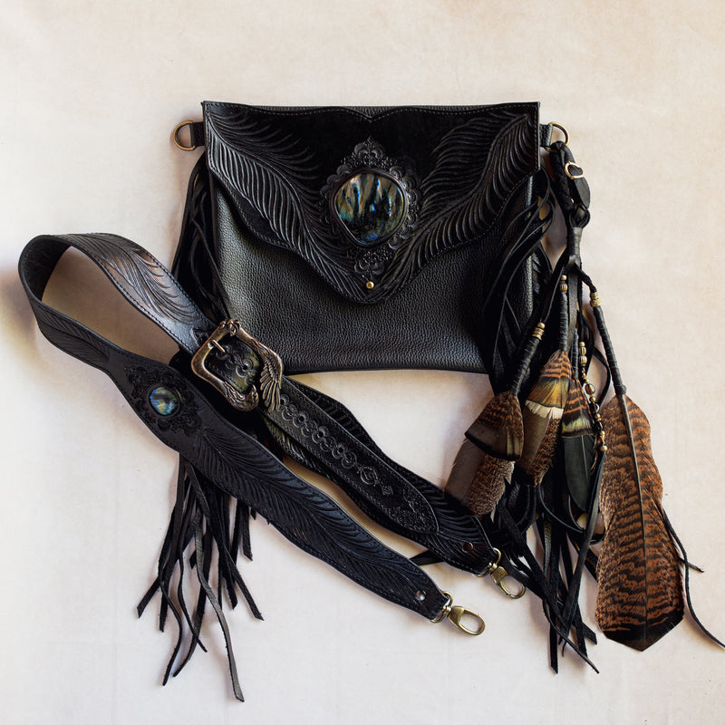 Black Magic Gypsy Wanderer Bag with Labradorite