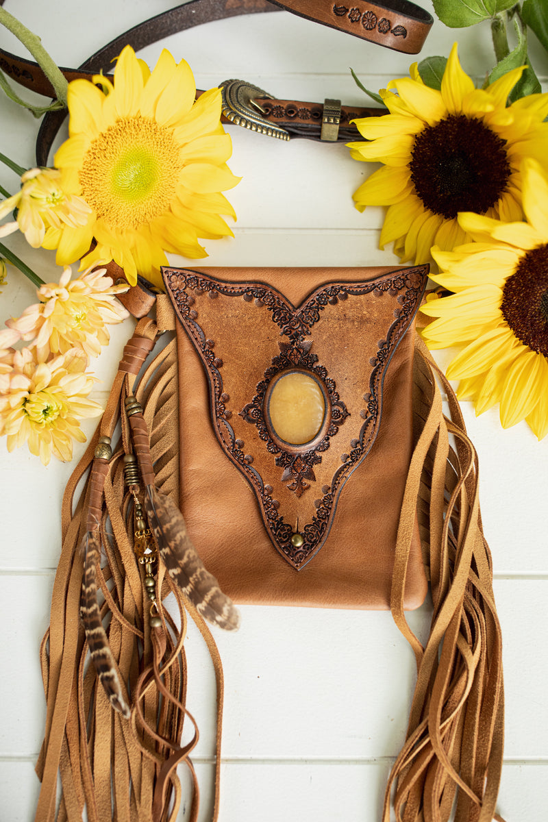 Gypsy Wanderer Phone Pouch with Orange Calcite