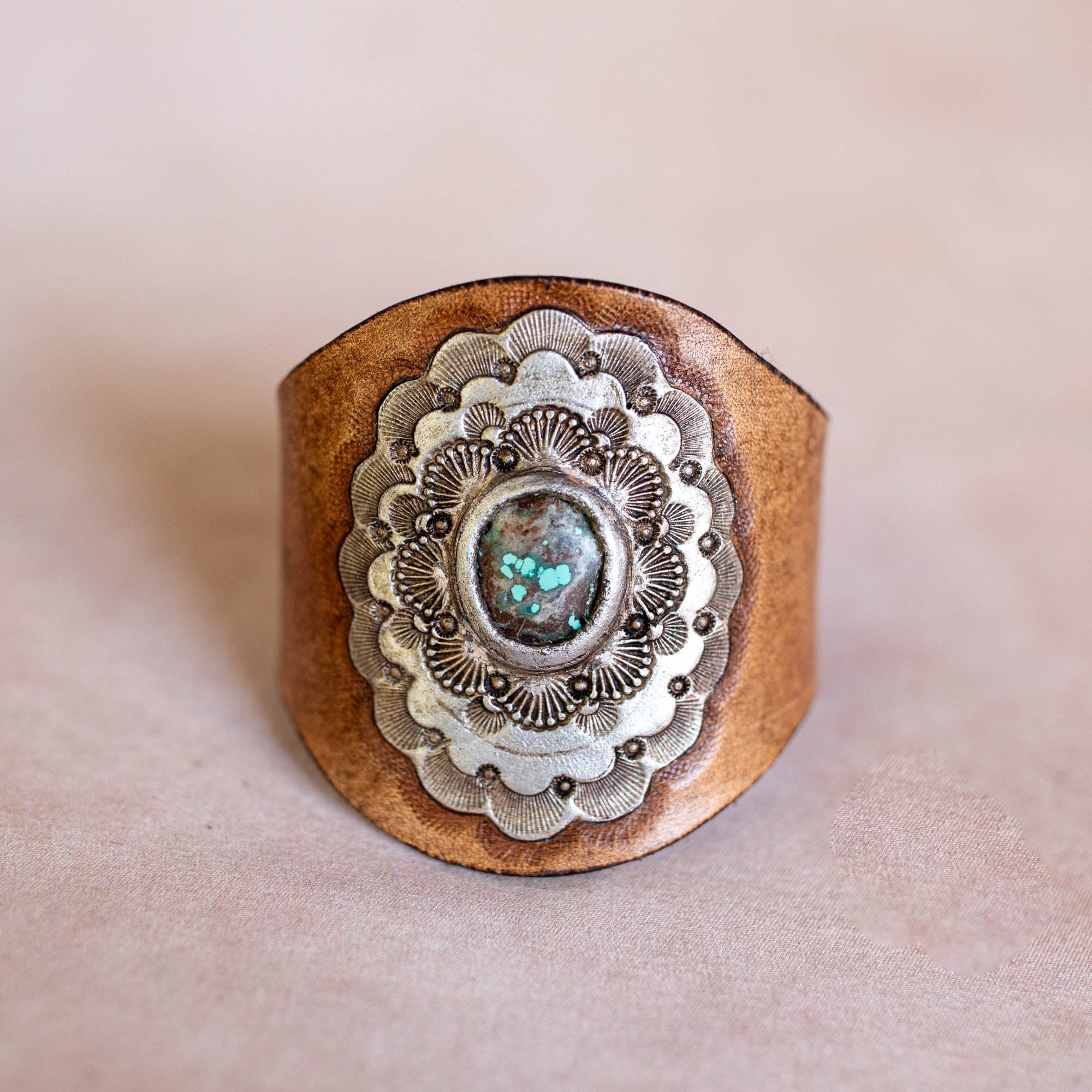 Hand Painted Concho Cuff with Turquoise