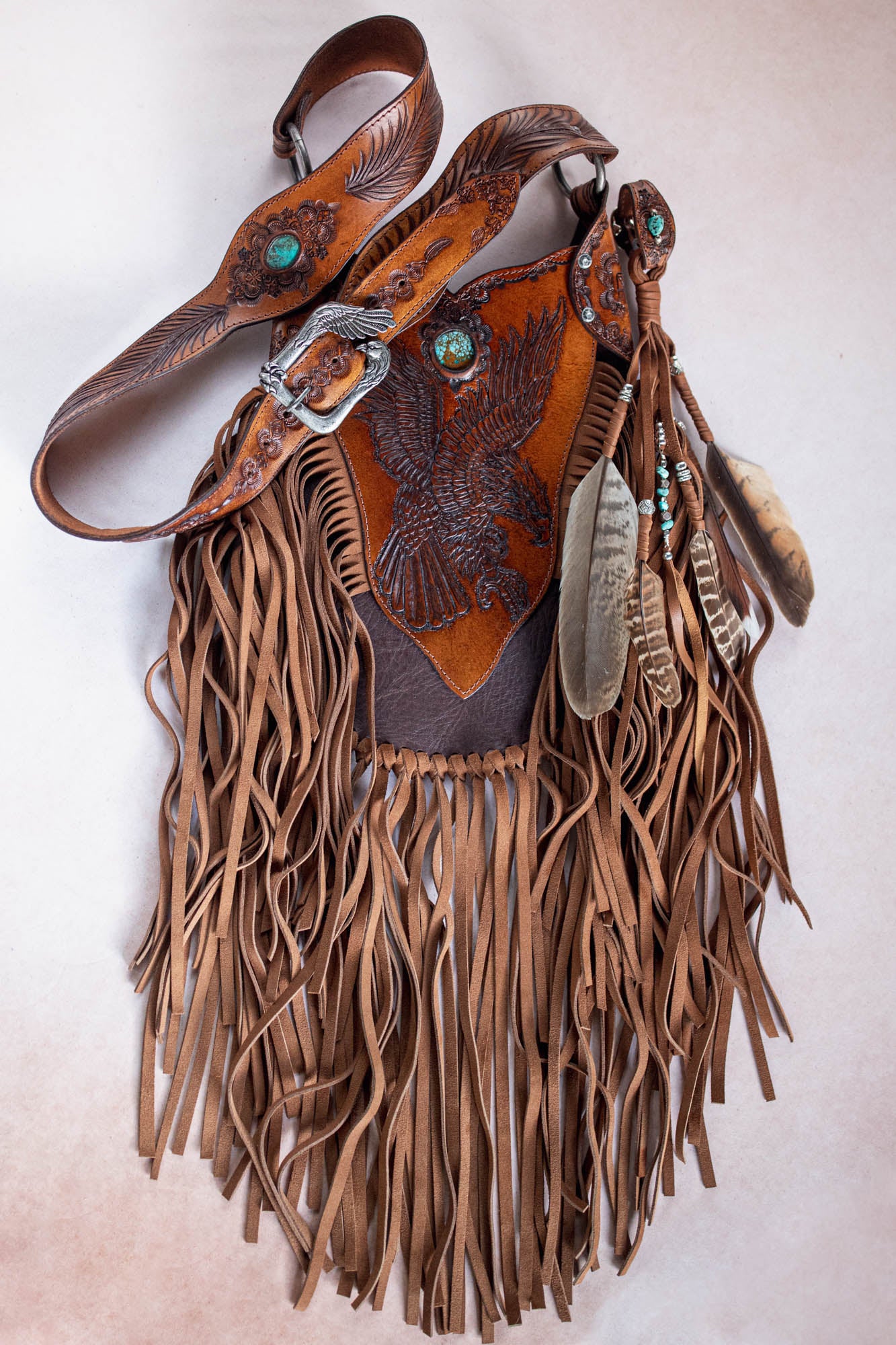 Petite Rebel Eagle Tasseled Bag with Turquoise