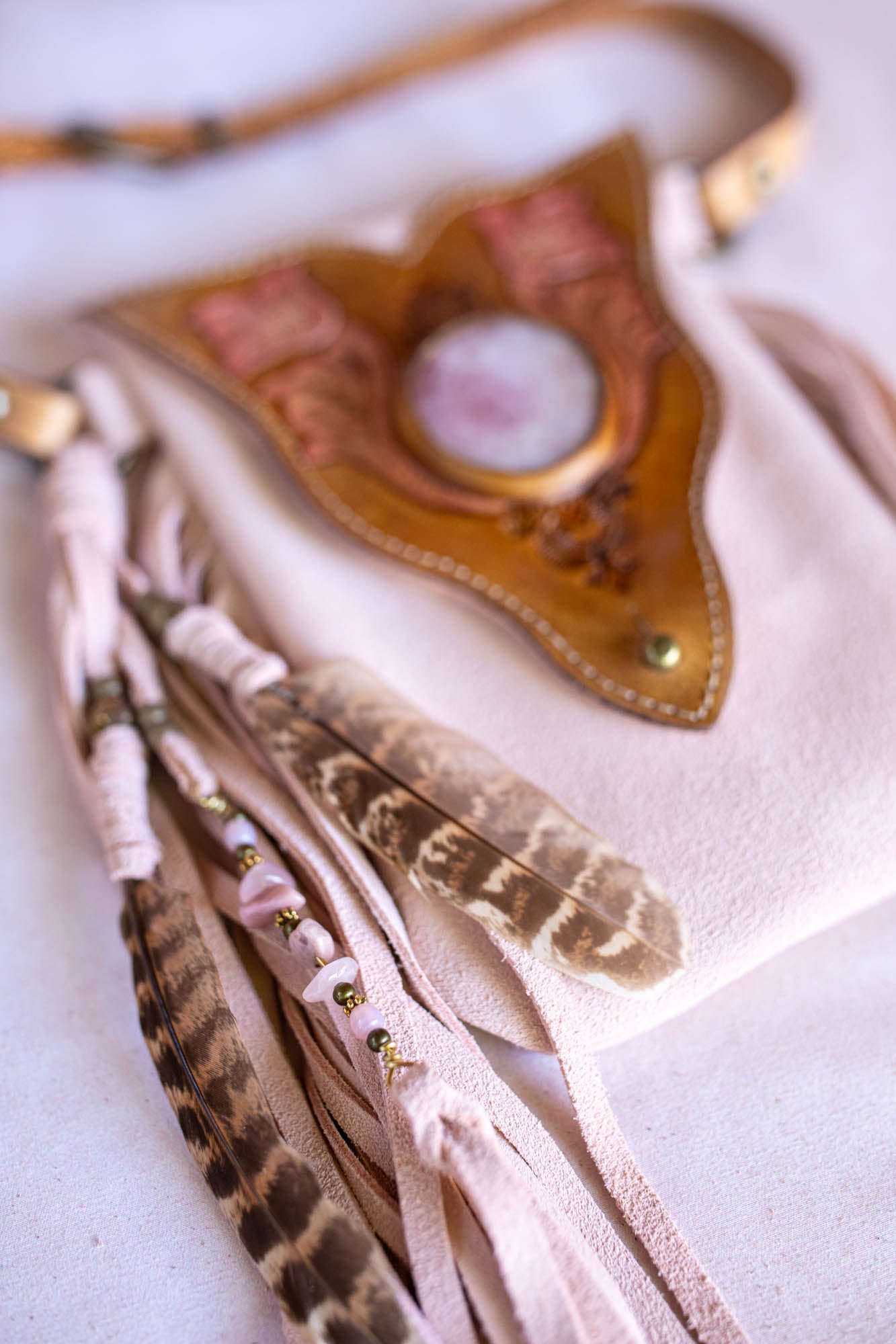 Western Floral Gypsy Wanderer Phone Pouch with Rose Quartz