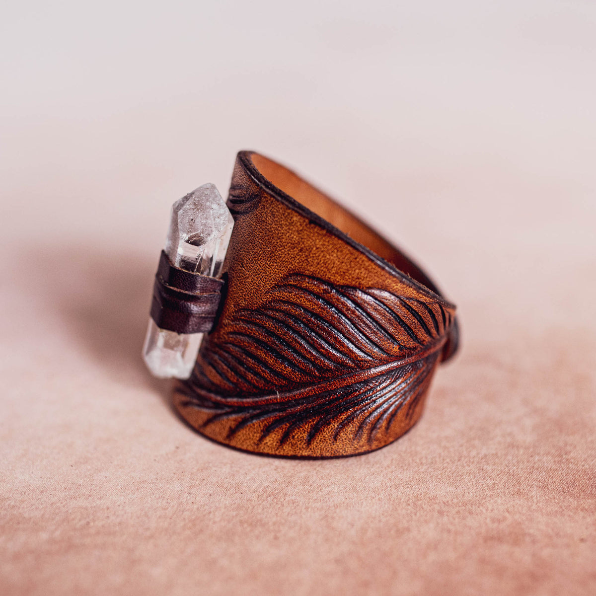 Petite Eagle Feather Priestess Cuff with Quartz Crystal
