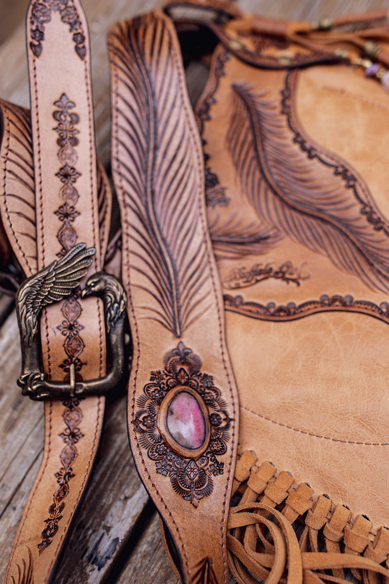 Apache Tasseled Bag with Pink Rhodonite