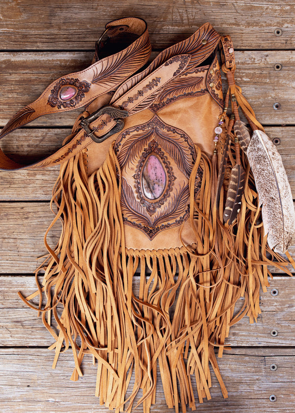 Apache Tasseled Bag with Pink Rhodonite