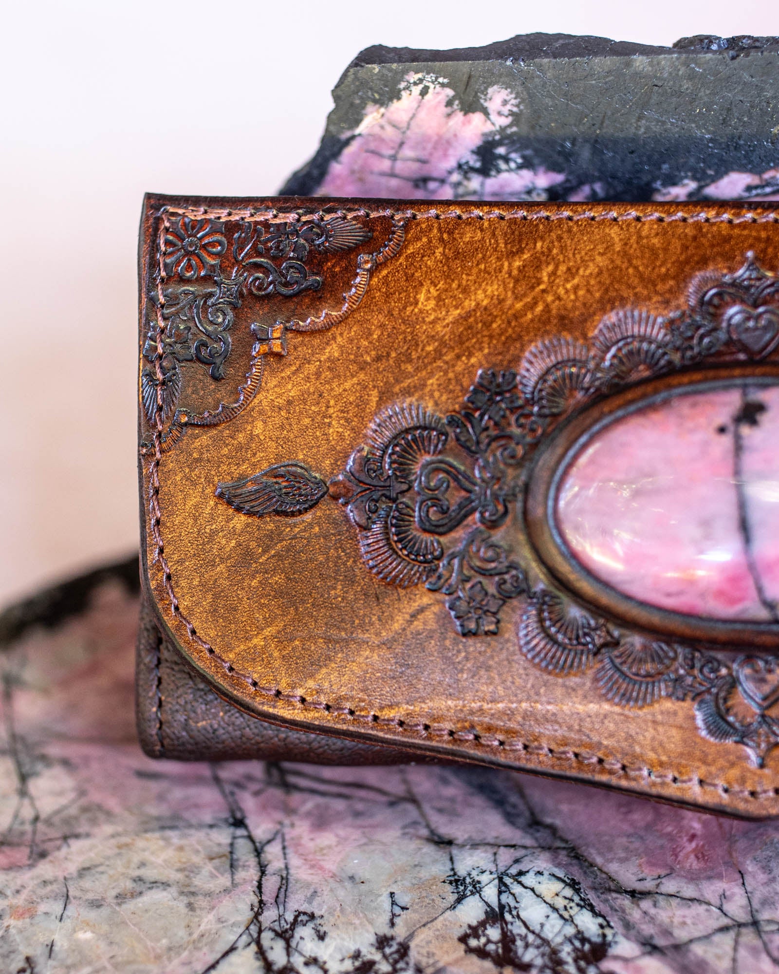 Mandala Wallet with Pink Rhodonite