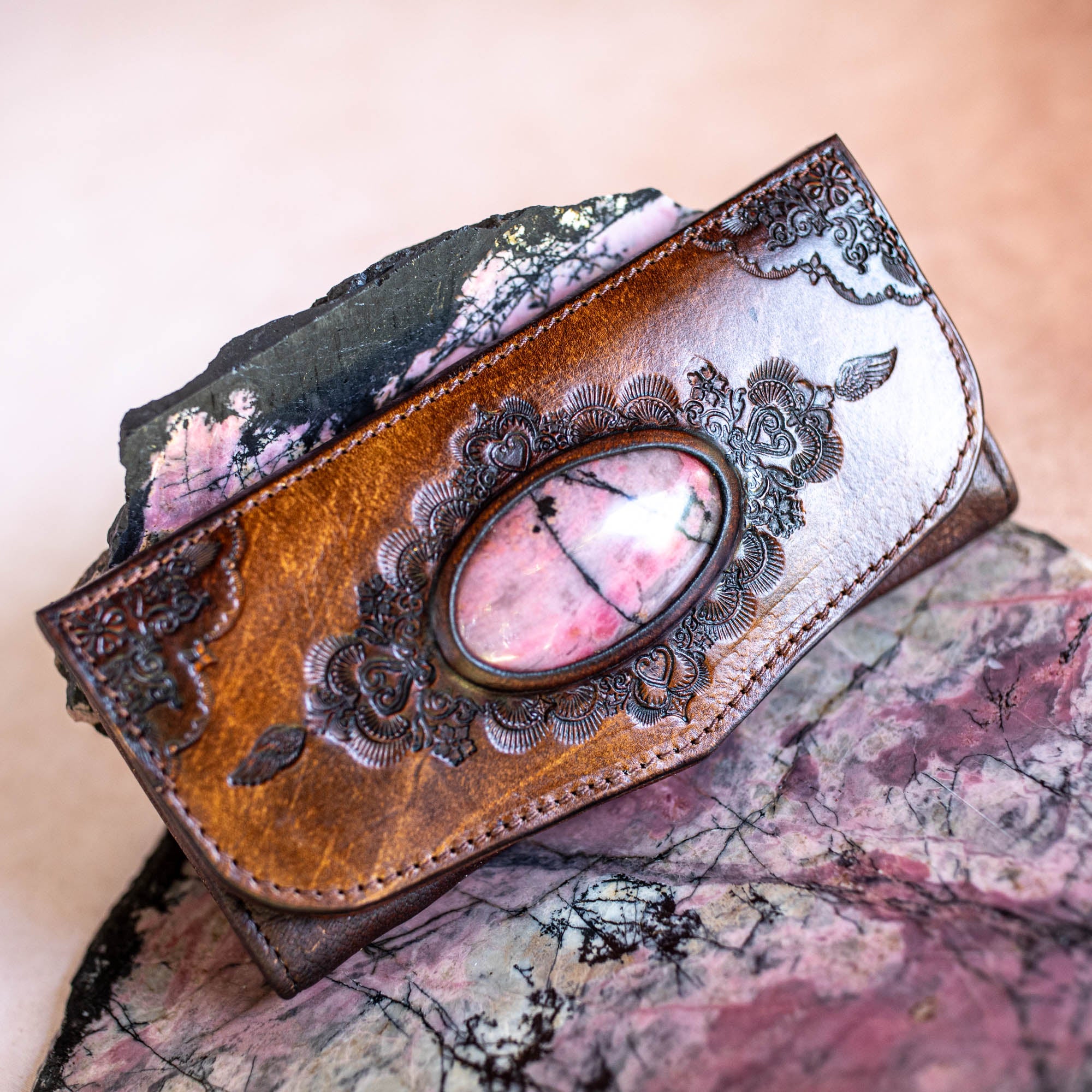 Mandala Wallet with Pink Rhodonite