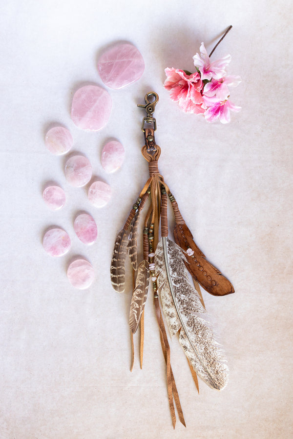 Feather Clip with Rose Quartz Beads