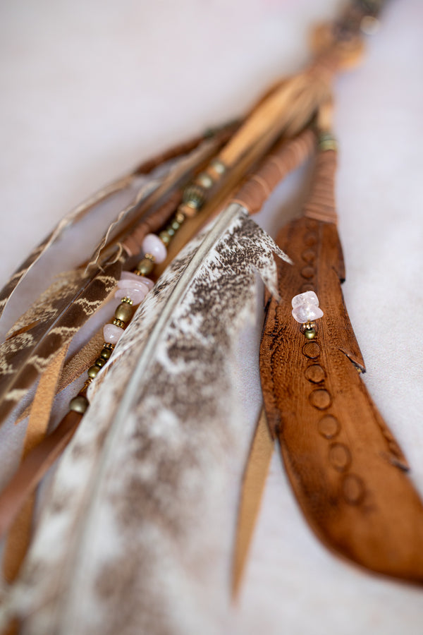 Feather Clip with Rose Quartz Beads