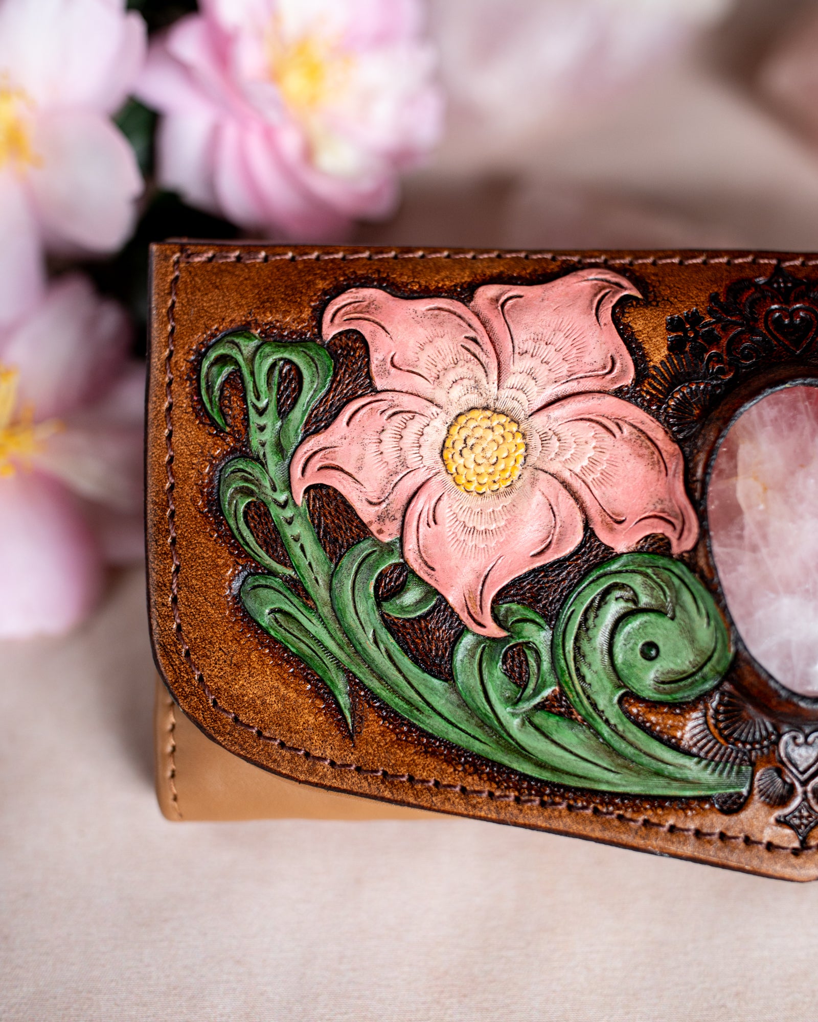Flower Wallet with Rose Quartz