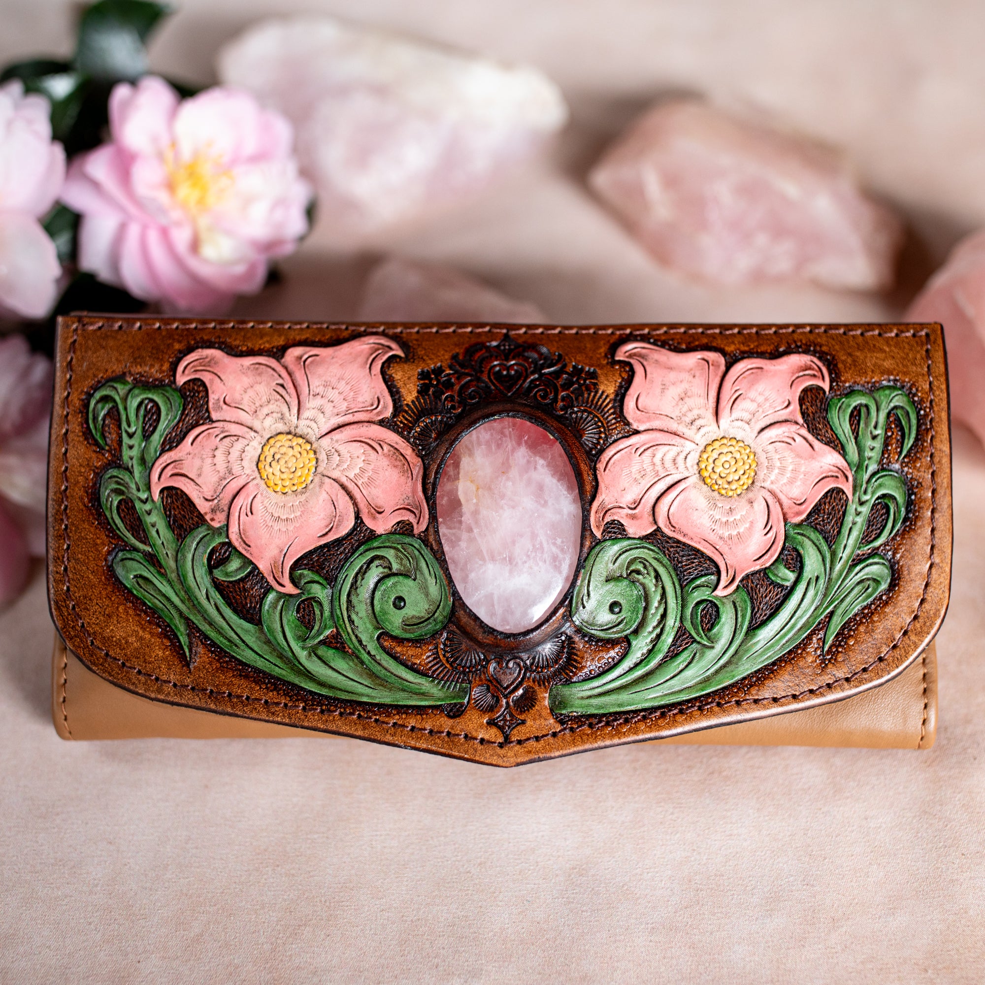 Flower Wallet with Rose Quartz