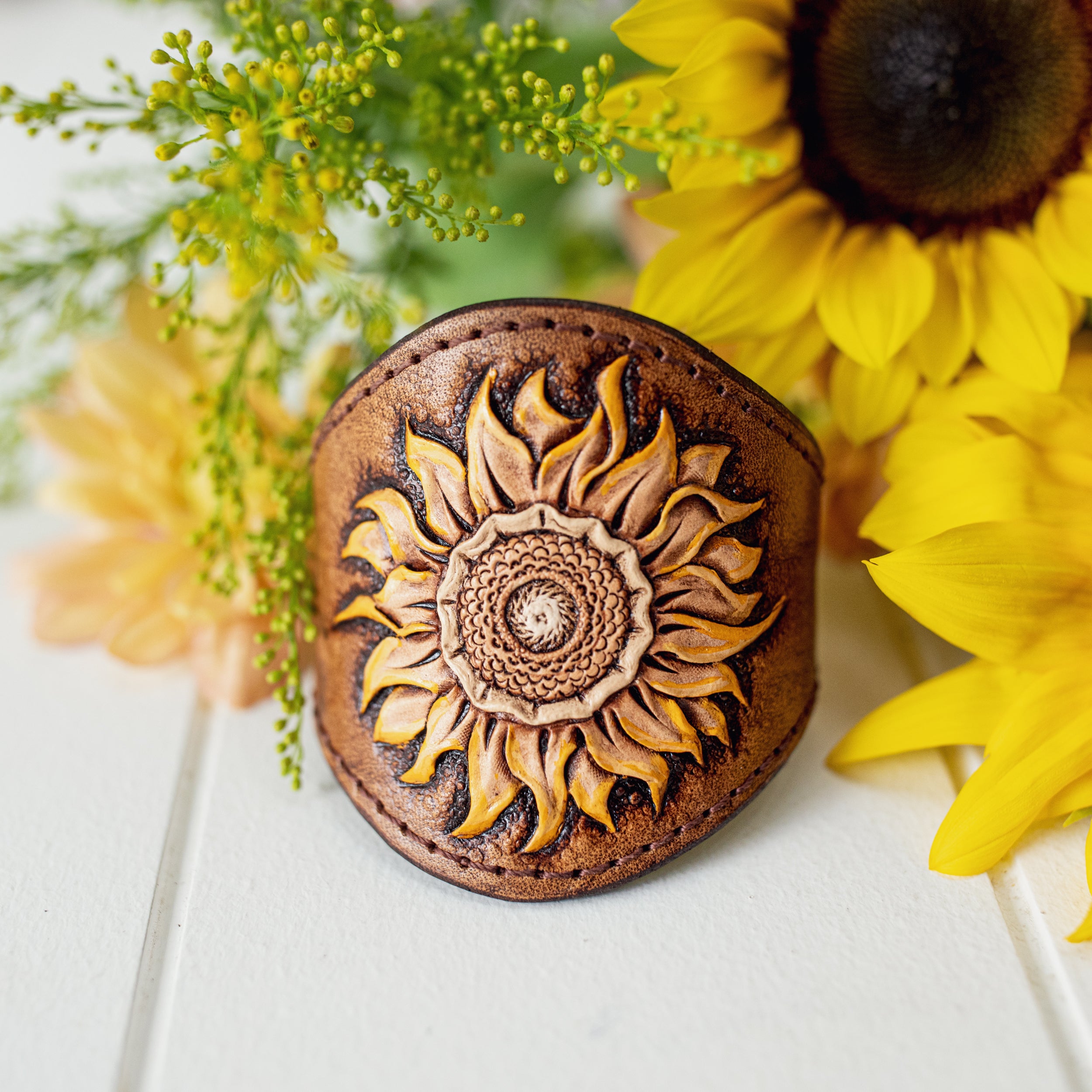 Hand Painted Sunflower Cuff