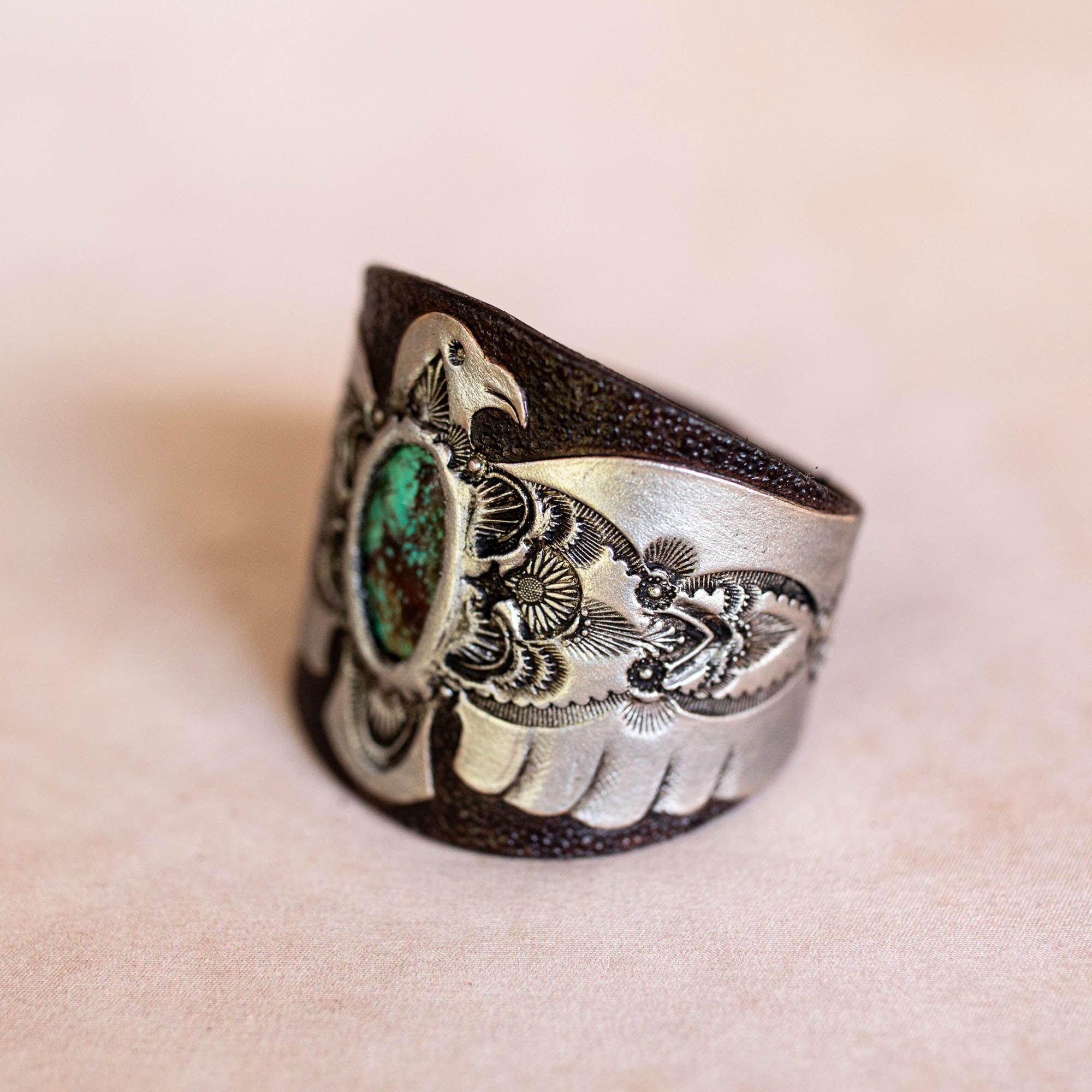 Hand Painted Thunderbird Cuff with Turquoise