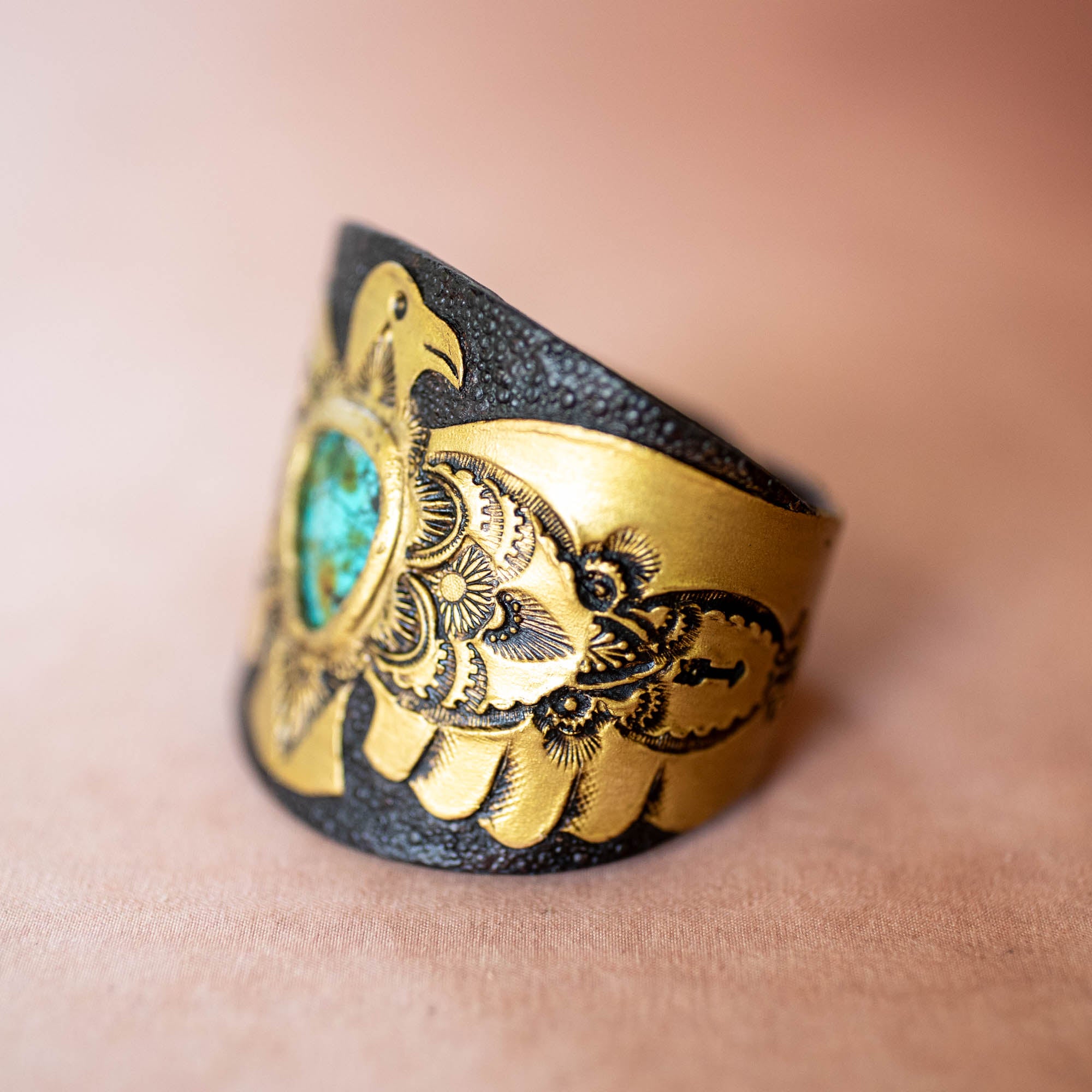 Hand Painted Thunderbird Cuff with Turquoise