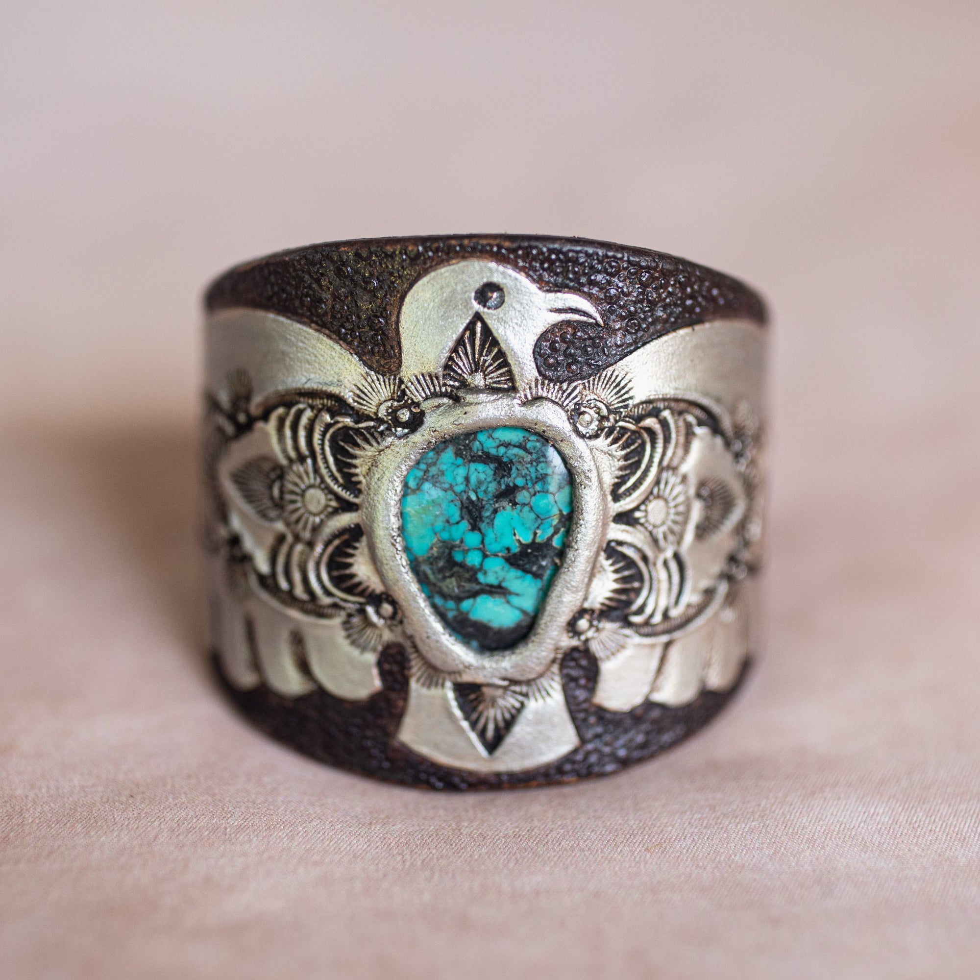 Hand Painted Thunderbird Cuff with Turquoise