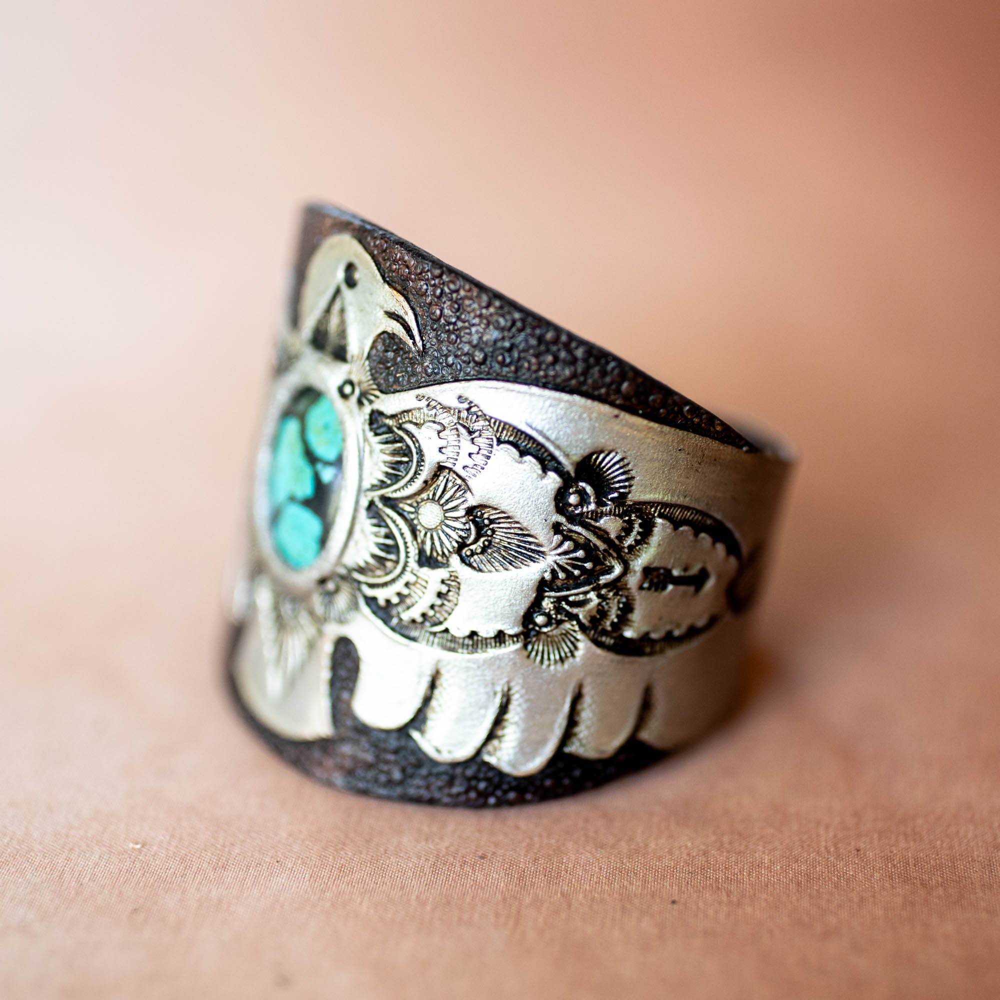 Hand Painted Thunderbird Cuff with Turquoise