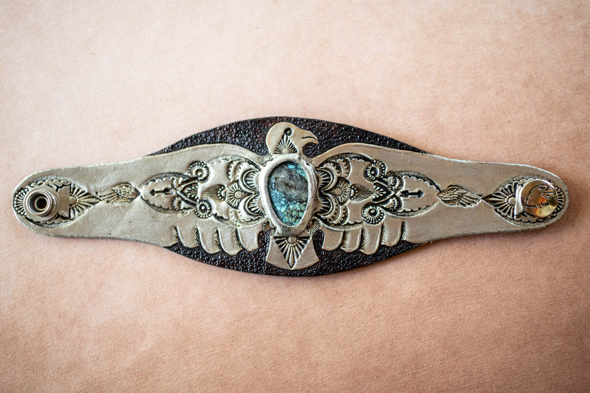 Hand Painted Thunderbird Cuff with Turquoise