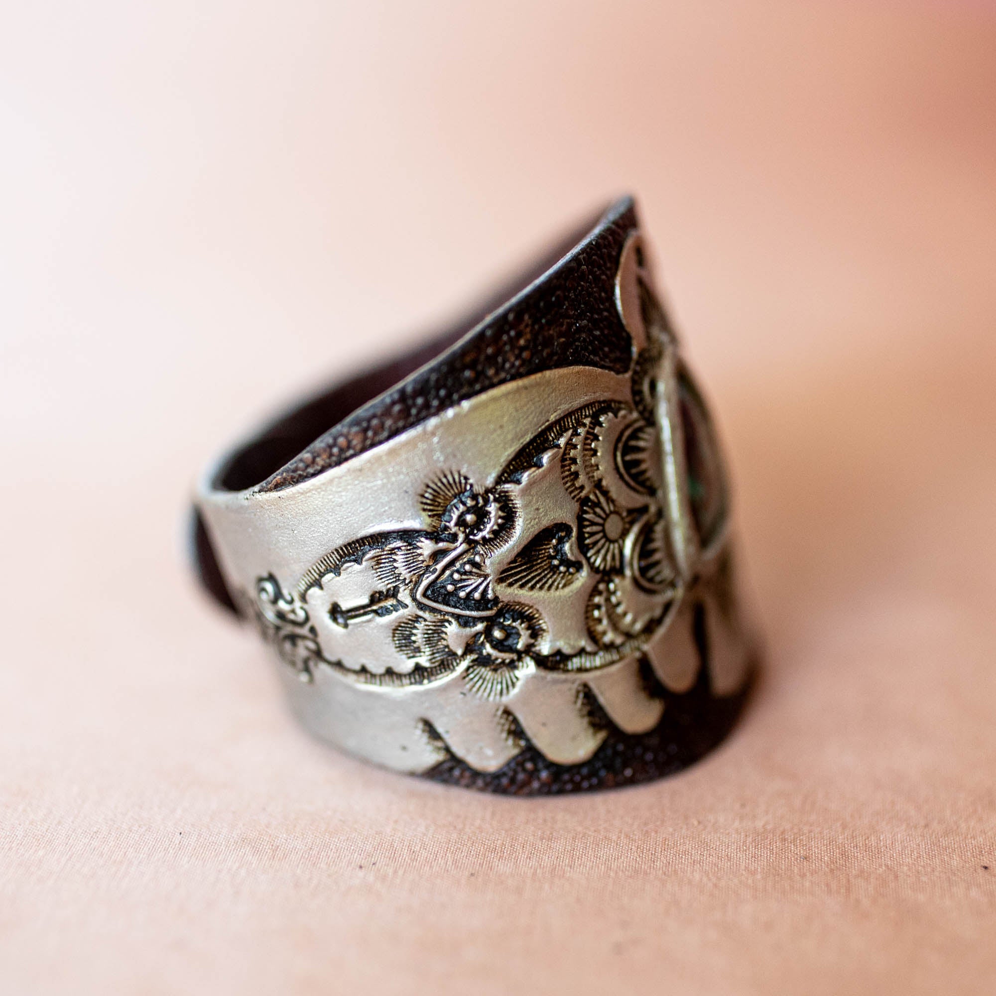 Hand Painted Thunderbird Cuff with Turquoise