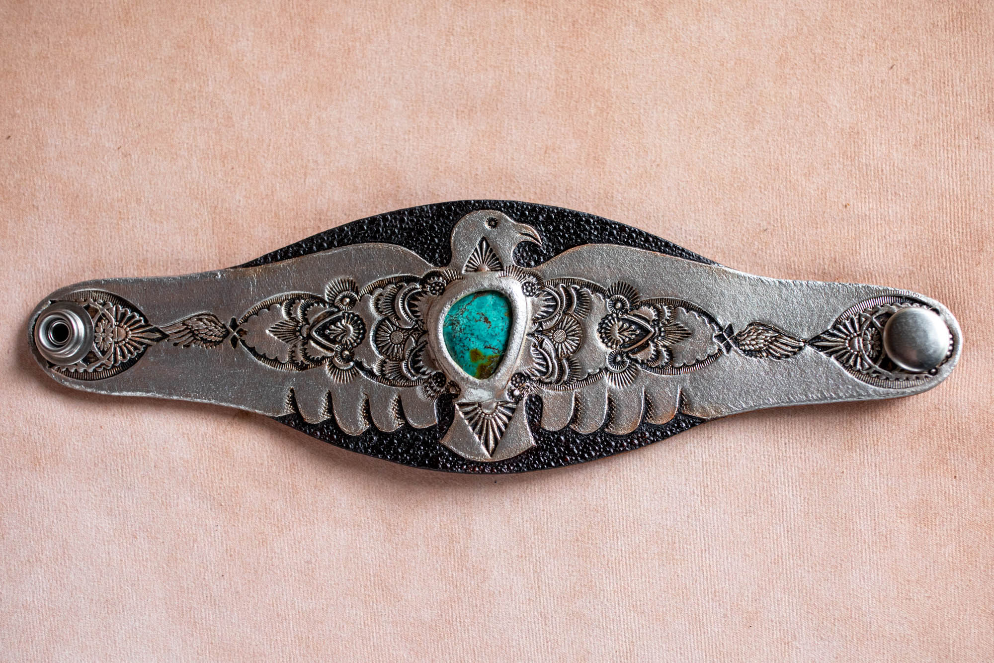 Hand Painted Thunderbird Cuff with Turquoise