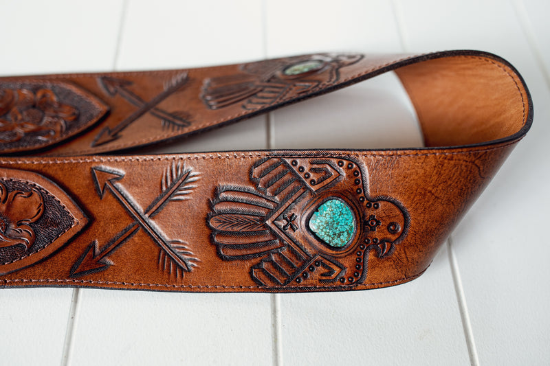 Thunderbird Guitar Strap with Turquoise