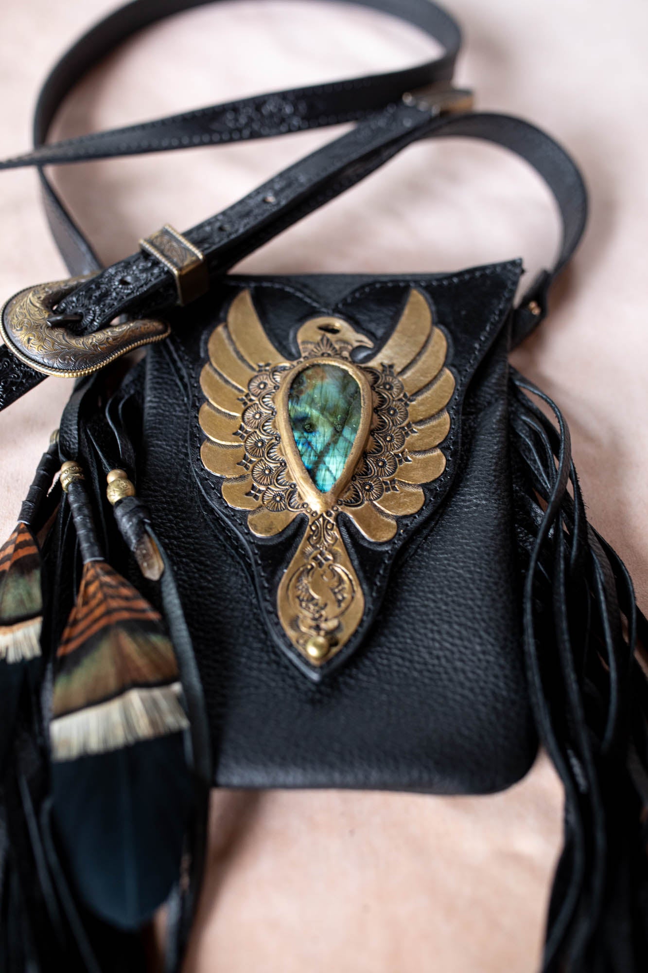 Thunderbird Gypsy Wanderer Phone Pouch with Labradorite