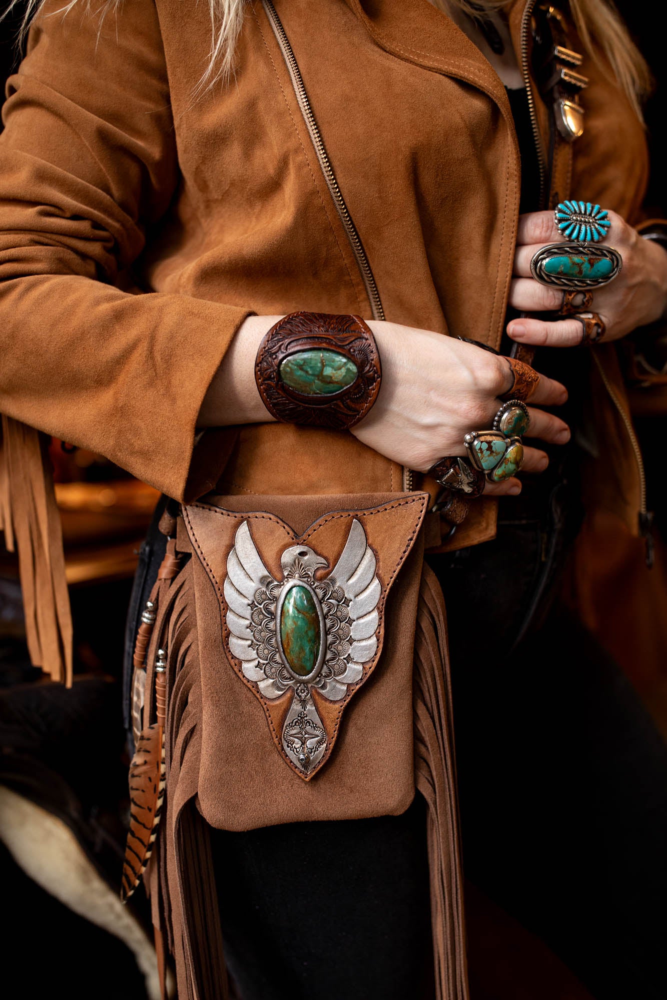 Thunderbird Gypsy Wanderer Phone Pouch with Dragon Stone