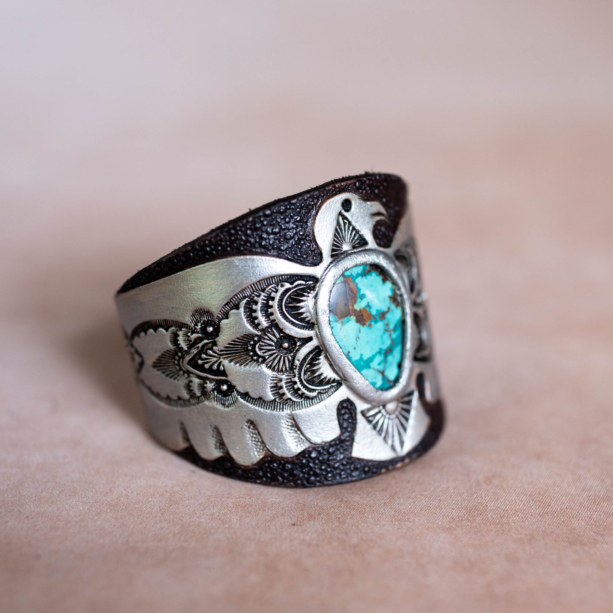 Hand Painted Thunderbird Cuff with Turquoise