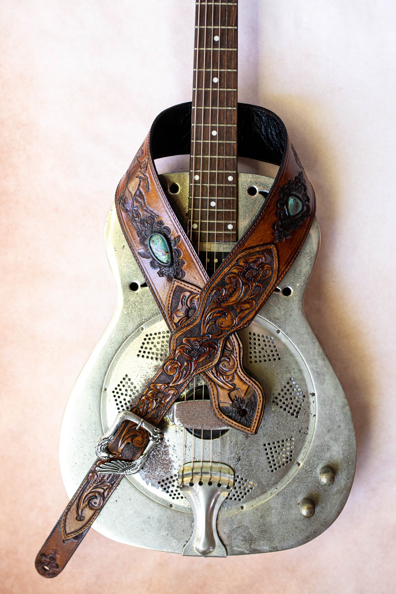 Horse & Eagle Guitar Strap with Turquoise