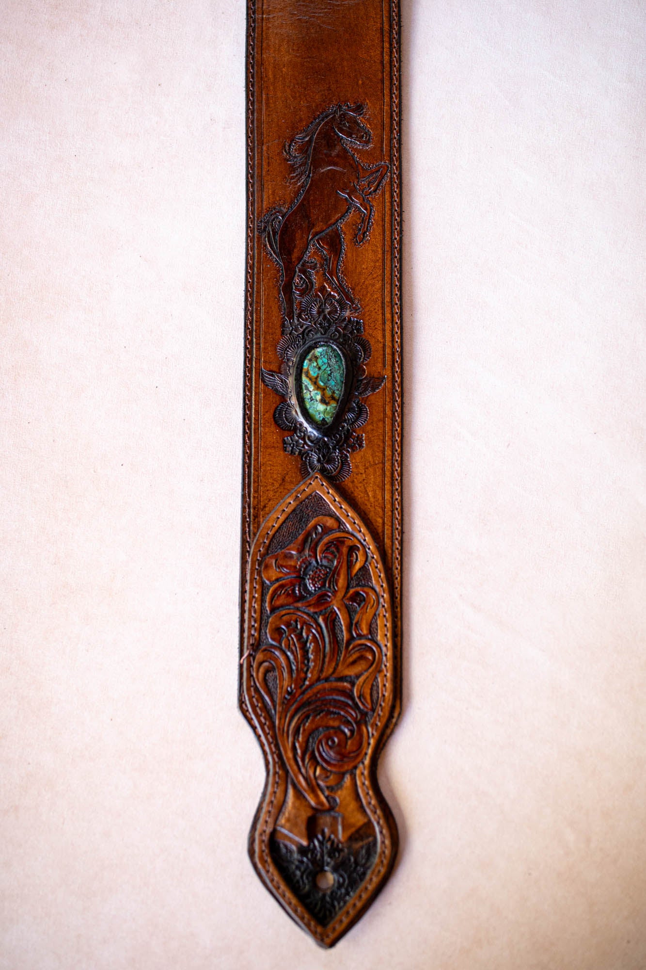 Horse & Eagle Guitar Strap with Turquoise