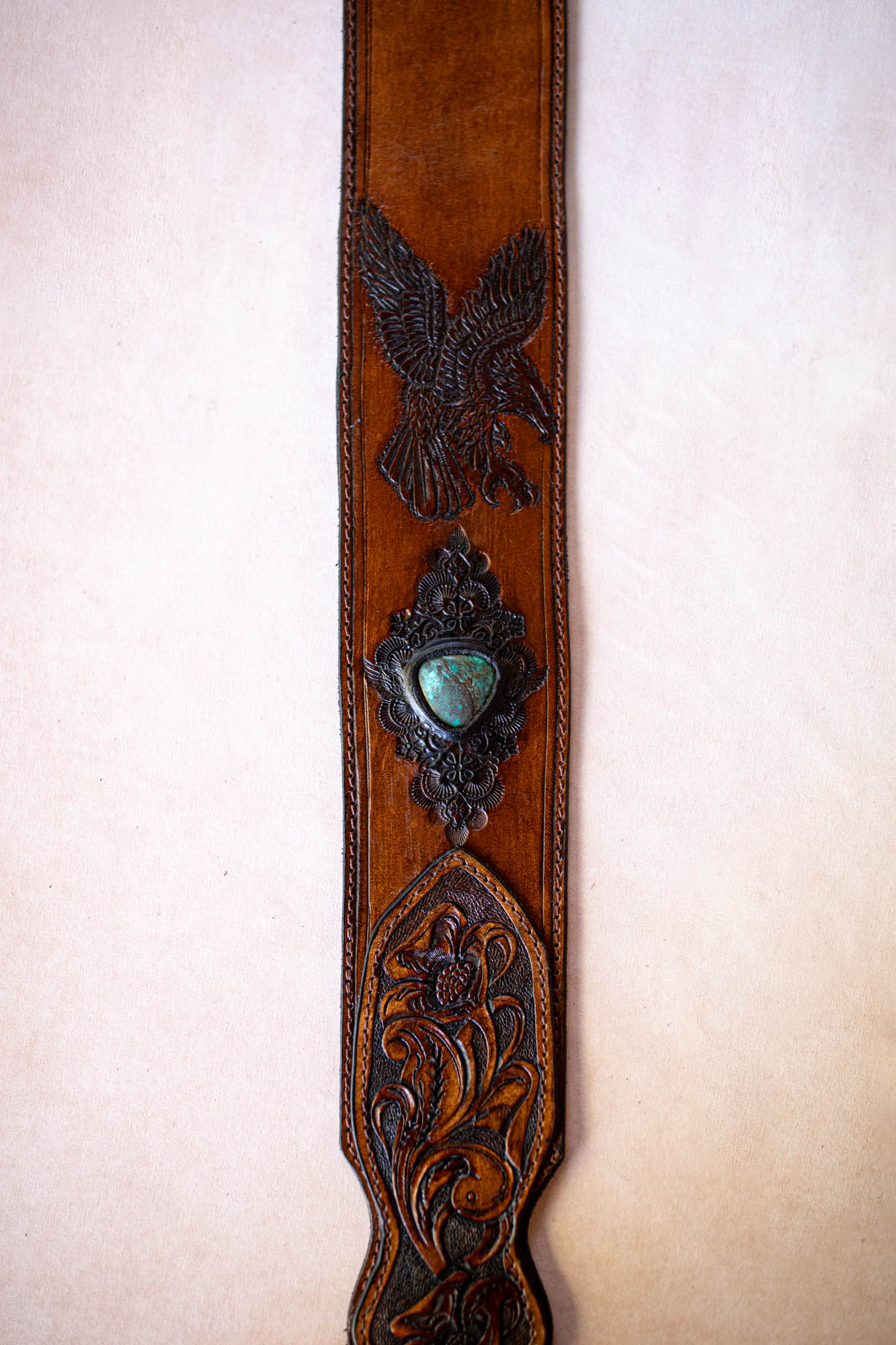 Horse & Eagle Guitar Strap with Turquoise