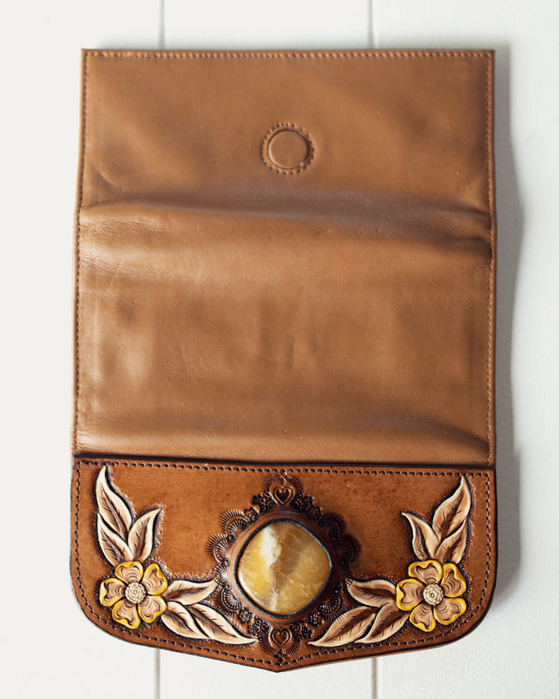Hand Painted Flower Wallet with Orange Calcite
