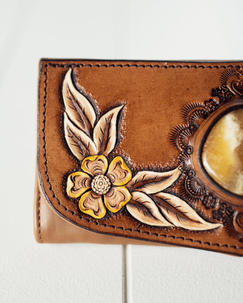 Hand Painted Flower Wallet with Orange Calcite
