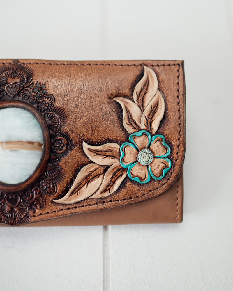 Hand Painted Flower Wallet with Caribbean Calcite