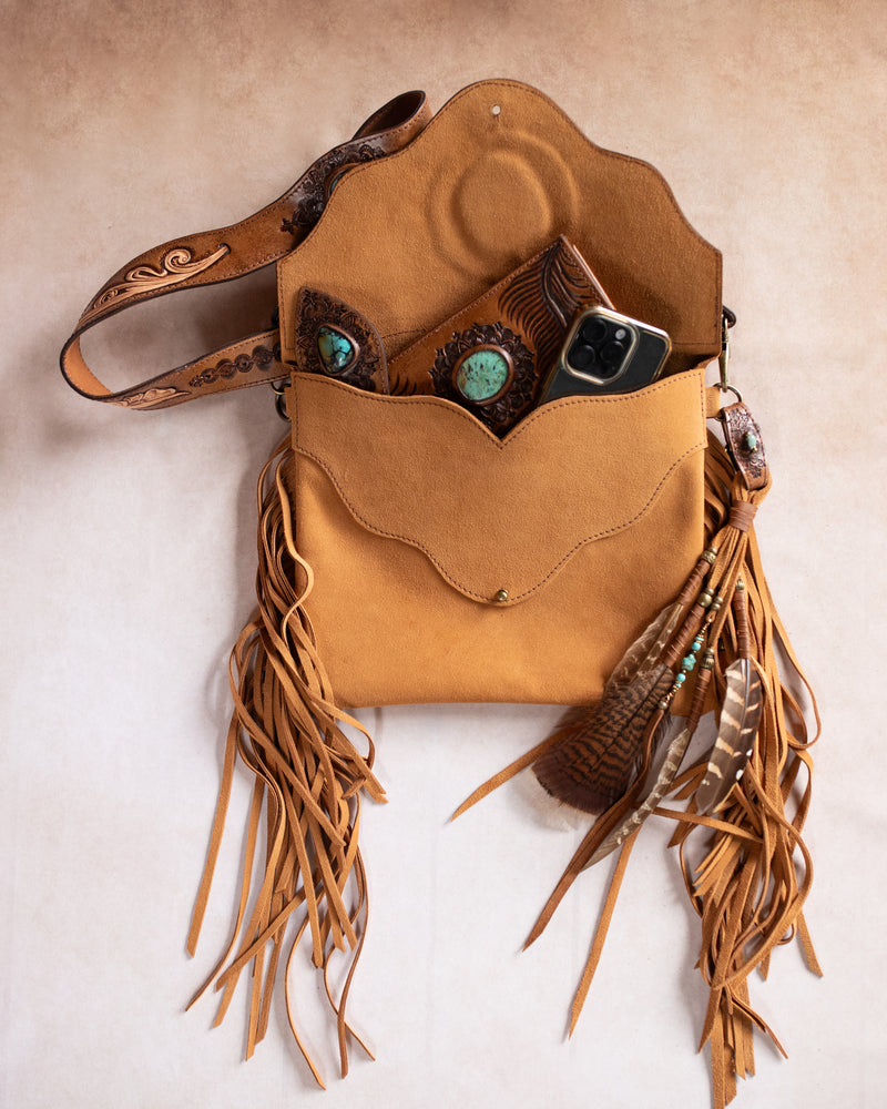 Western Floral Gypsy Wanderer Bag with Mexican Turquoise