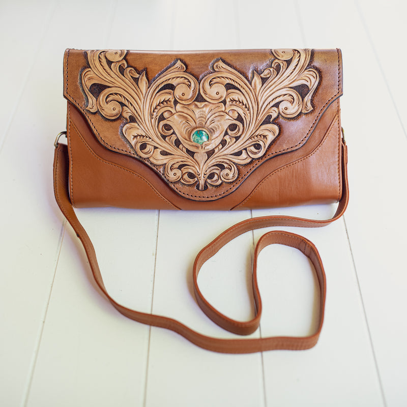 Western Floral Clutch with Turquoise